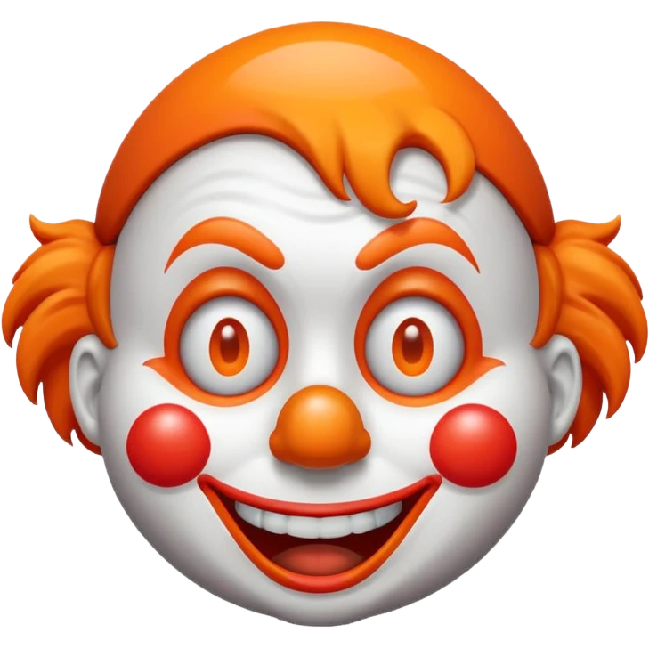 Make the clown emoji come up from the bottom, bounce, and land in the center. Then make it wink with the right eye, add a corrupted-file glitch effect, and finally make it disappear emoji