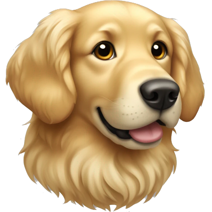 Create an image of a Golden Retriever with a fluffy coat that is slightly golden, almost cream. With round, dark eyes, a broad nose and slightly wavy hanging ears. emoji