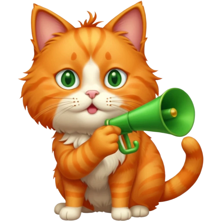 Orange cat blowing a birthday horn  emoji