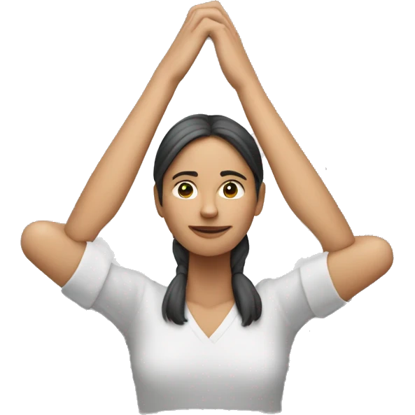 woman with both hands above her head, formed as a triangle emoji