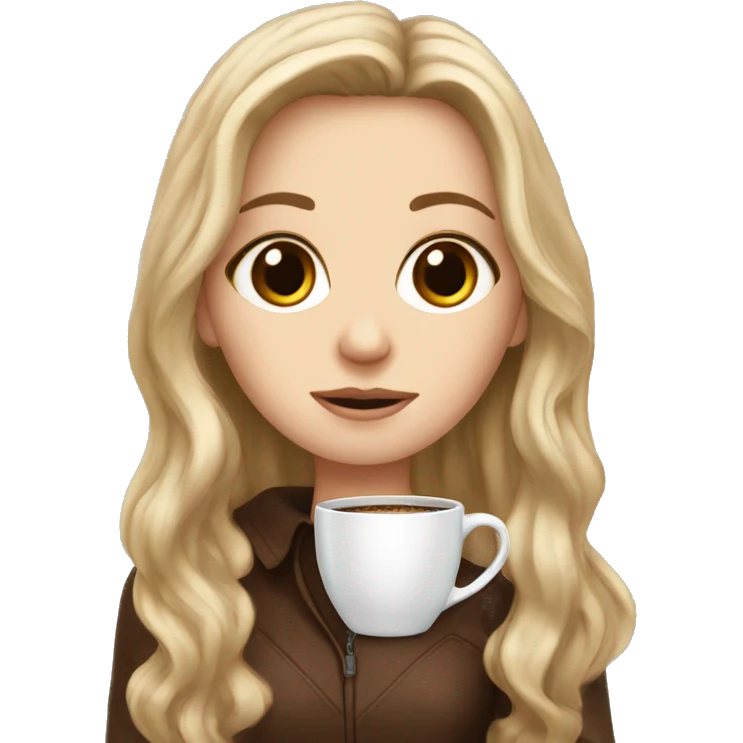 White girl with brown long hair big eyes and coffee   emoji