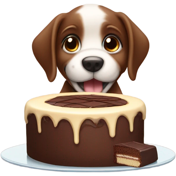 Puppy eating chocolate cake emoji