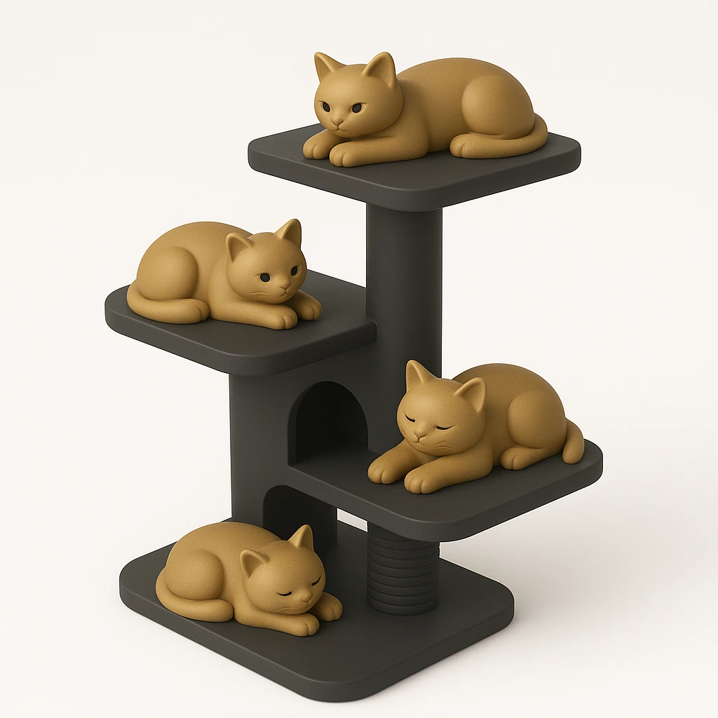 cats relaxing in a vertical playhouse emoji