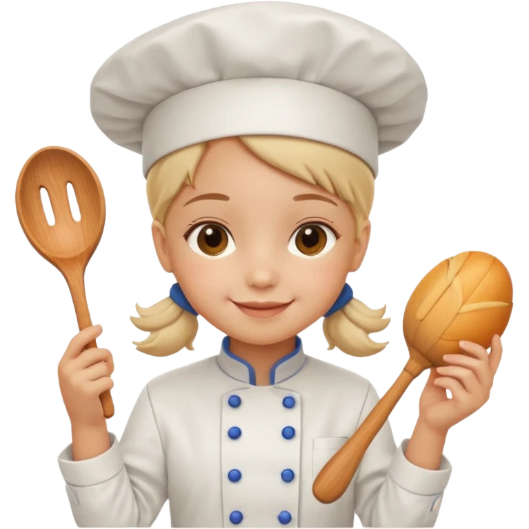 girl kid italian chef, uniform, holding toy emoji