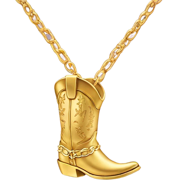 Skinny gold necklace chain with gold cowboy boot as A charmi emoji