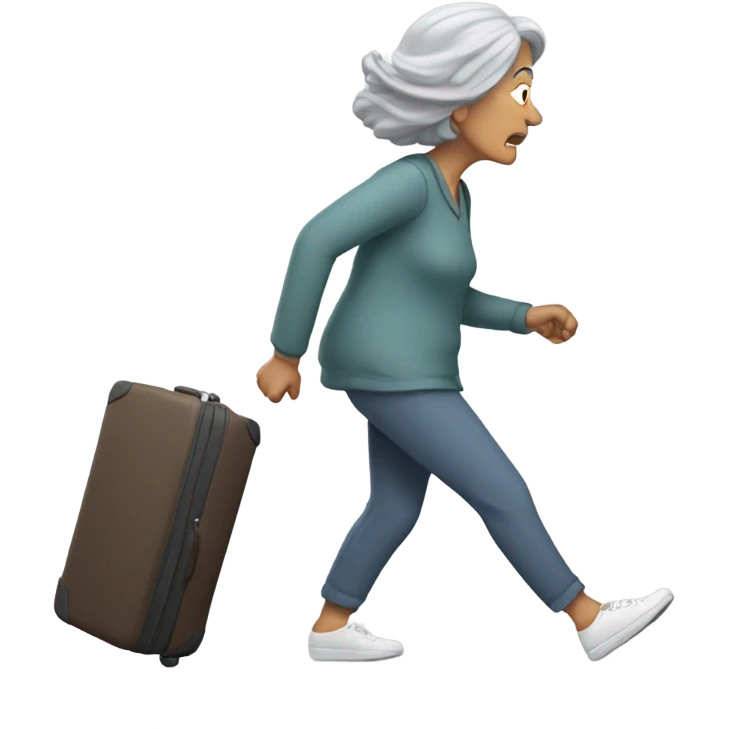 Older women fleeing with suitcase emoji