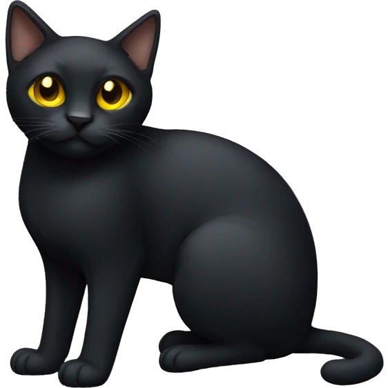 Small sleek black cat full body yellow eyes furry ears emoji