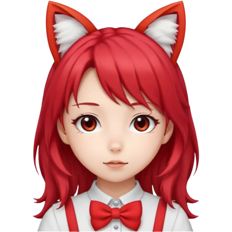 cute anime girl with cat ears, red blowing hair emoji