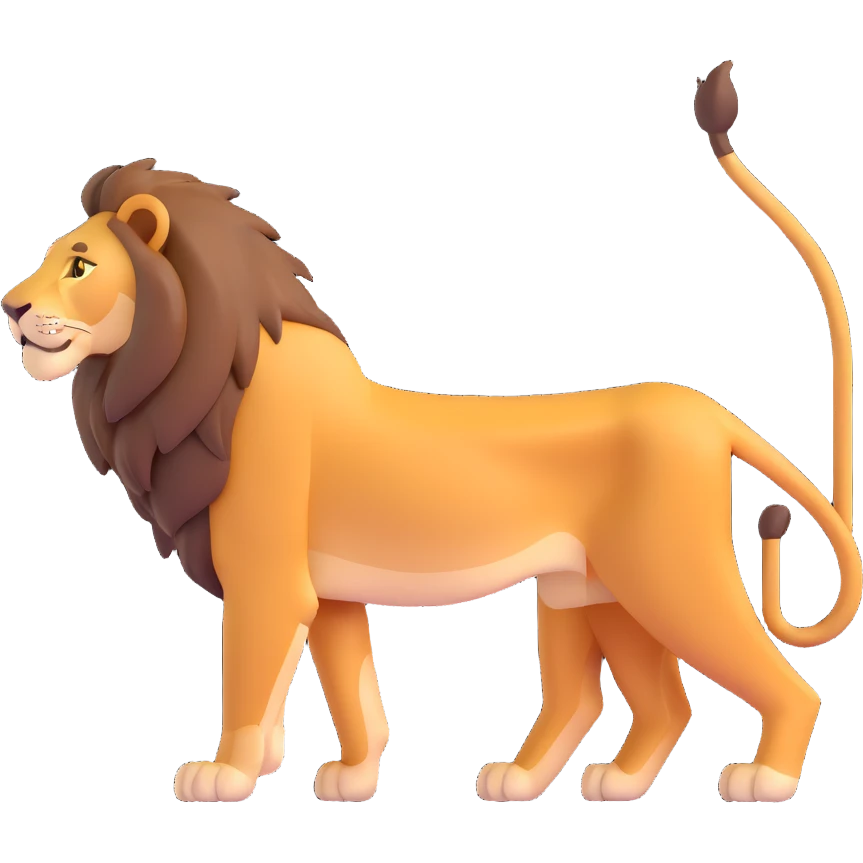 FULL BODY panthera leo male style wild, full flat cute side profile design in 3d soft l centered composition cartoon style128x128 pixels 1 tail emoji