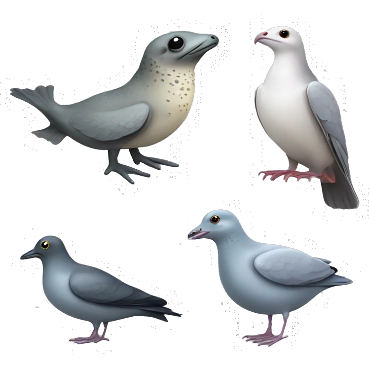 Seal, frog and pigeon  emoji