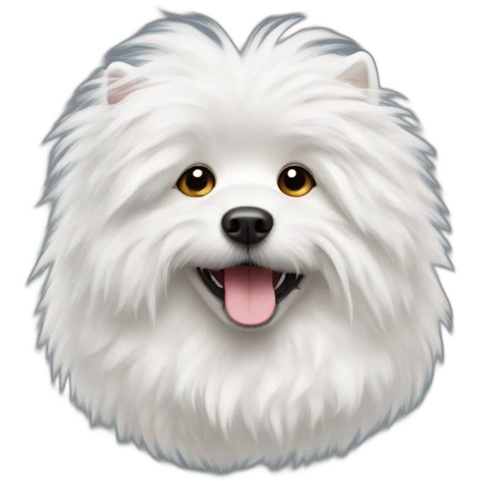 White fluffy dog with a bug emoji