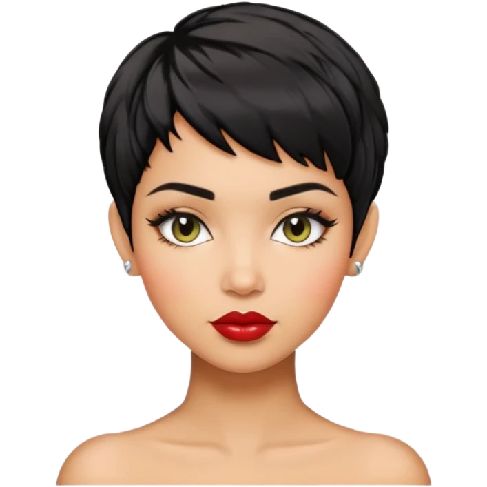 woman pixie cut textured black hair shiny lips emoji