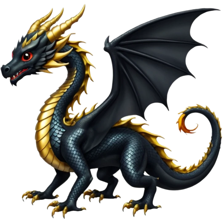 a golden dragon with two legs and two wings and one tail and black wings emoji