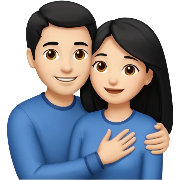 An emoji of a happy couple, the woman has long black hair and a light brown skin tone, while the man has short black hair and a white skin tone. They are in a romantic pose, expressing love and joy with warm facial expressions and affectionate gestures. emoji