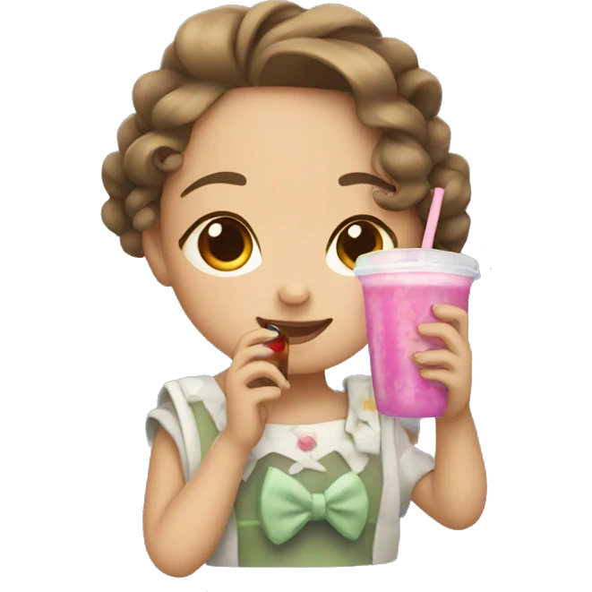 An girl with a bow and drinking boba emoji