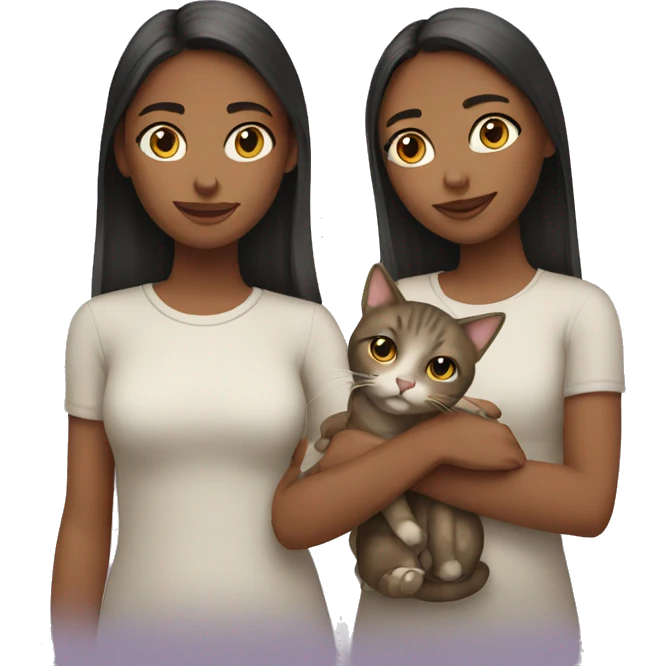 Two girls with two cats emoji