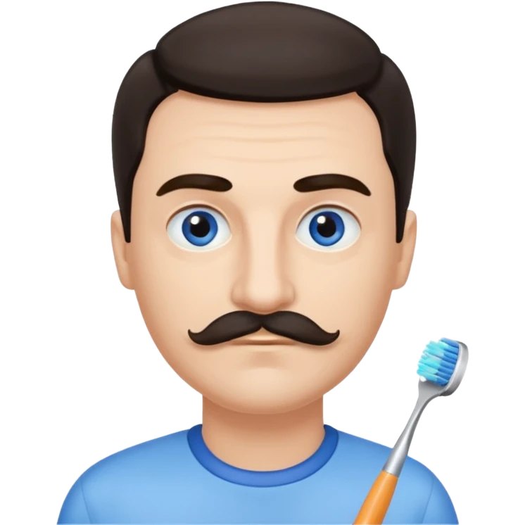 oval face with fair skin. His eyes were blue, and his eyebrows were dark and somewhat bushy. Above his upper lip he wore a small brush-like moustache, known as a "toothbrush moustache." His hair was dark and emoji