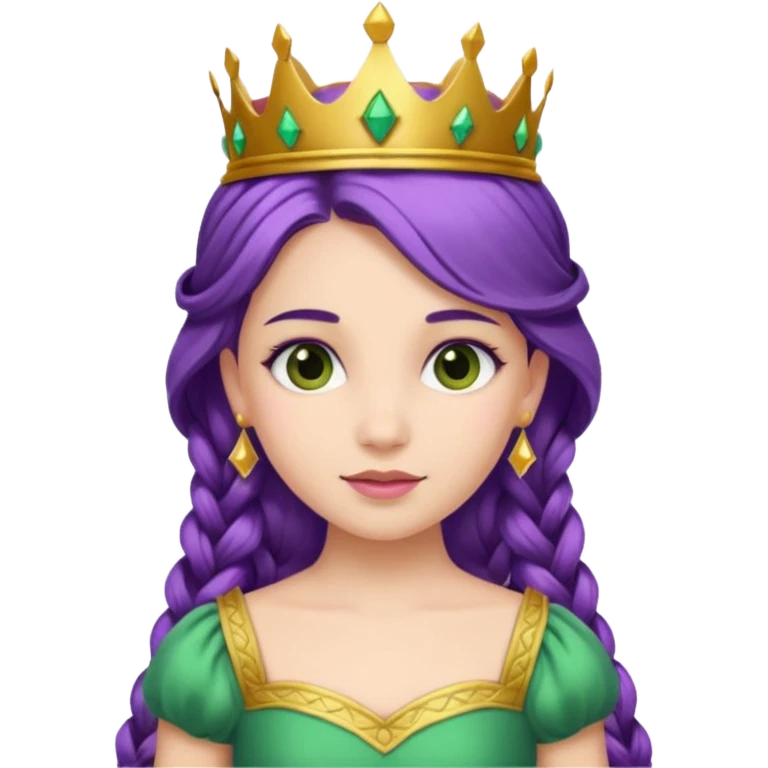Princesses, with Gold Crown on purple braid hair, with green dress emoji