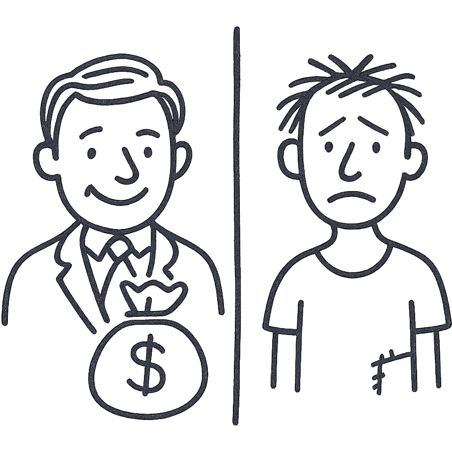 A rich person on the left and a poor person on the right, depicting inequality emoji