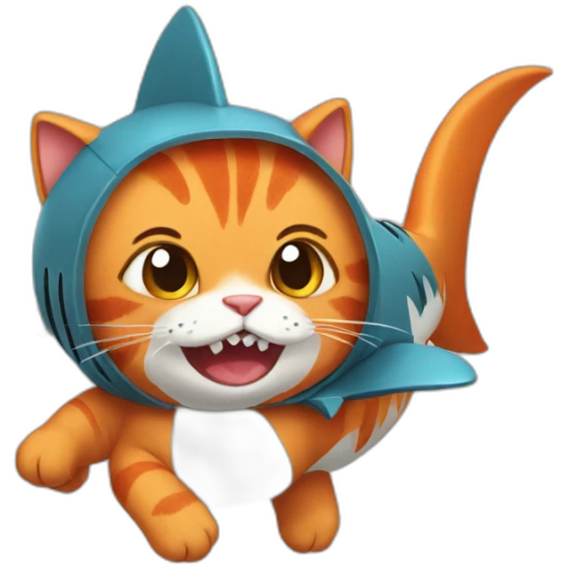 a red cat in a shark costume emoji