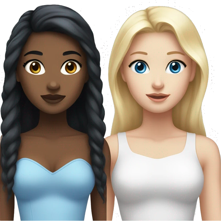 Black hair sister and blonde hair sister blue eyes white skin  emoji