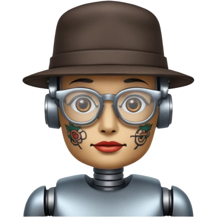 glasses robot with hat and tattoo emoji