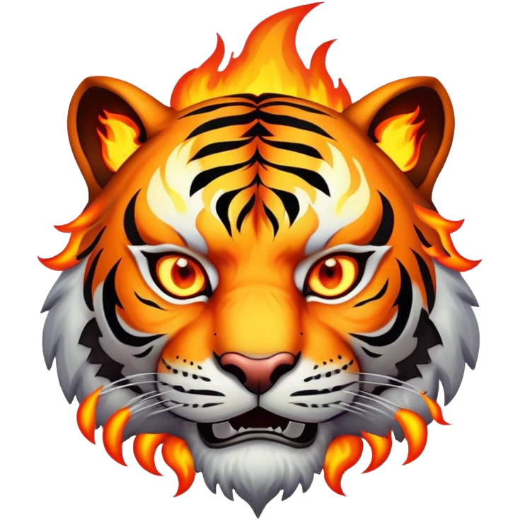 fire elemental tiger face with flames and burning orange eyes for Twitch emote emoji