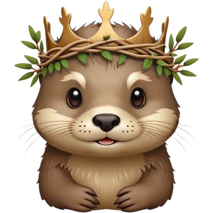 cute confused otter face with natural twisted thorny bramble branches wrapped around head, wooden Crown of thorns emoji