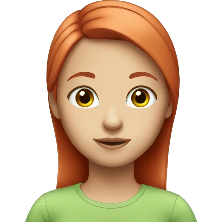 girl, red straight hair, light green eyes, fair skin in a T-shirt emoji