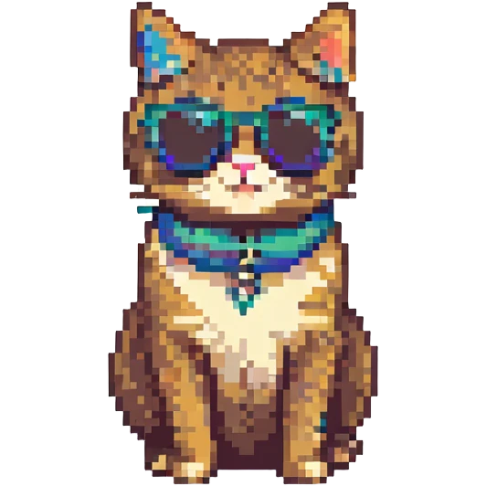 cat with round sunglasses pixel art style emoji