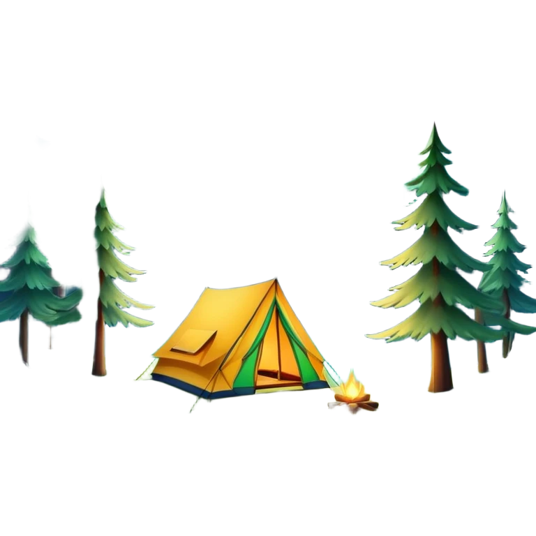 northern lights over pine forest with camping tent emoji