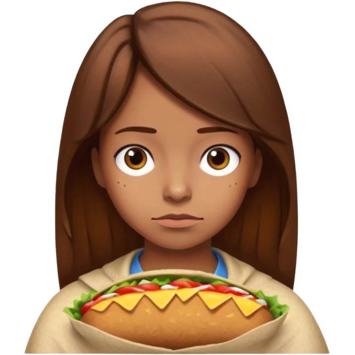 Girl with brown hair "resting chicken burrito face" emoji
