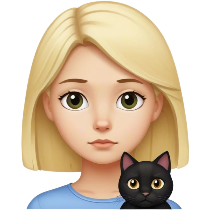 Blonde girl thinking about black cat emoji