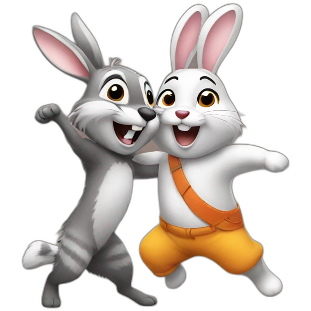 bunny dancing with raccoon emoji