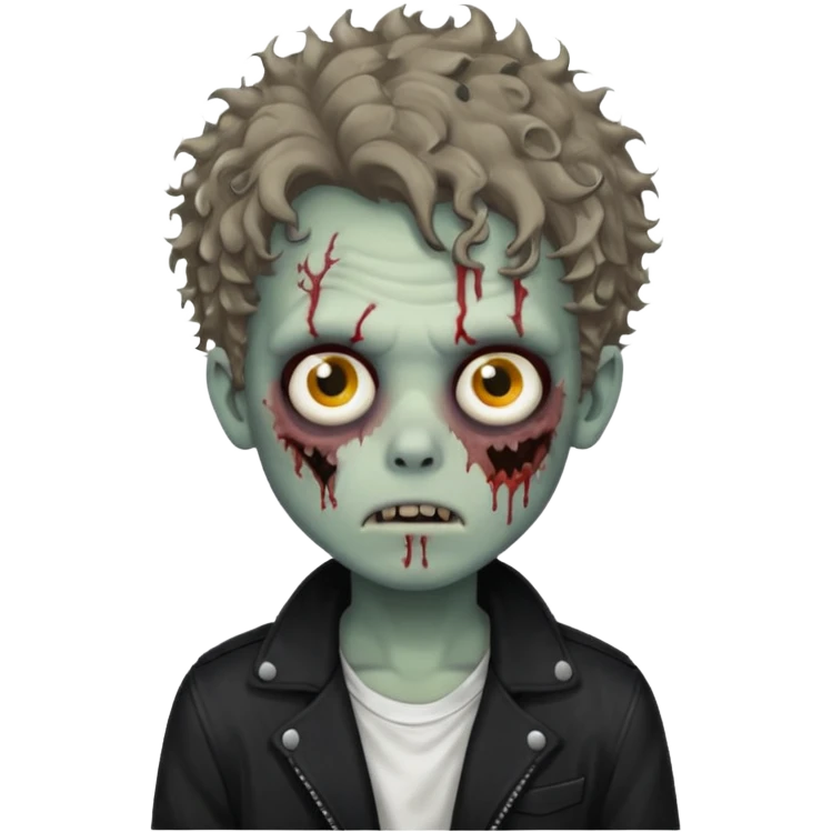 zombie boy messy curly hair black jacket white tee shirt emoji