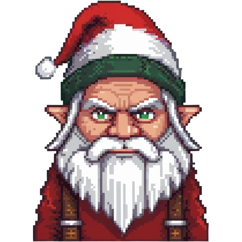 Grumpy-looking dwarf with white beard, red hat, frowning face with bushy eyebrows emoji
