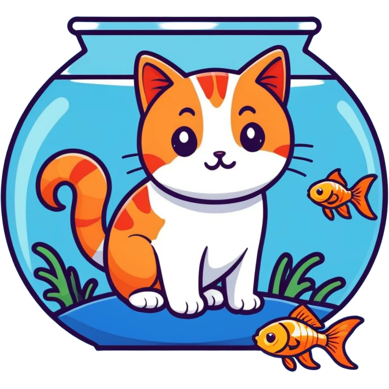 A red-haired cat and a goldfish aquarium emoji