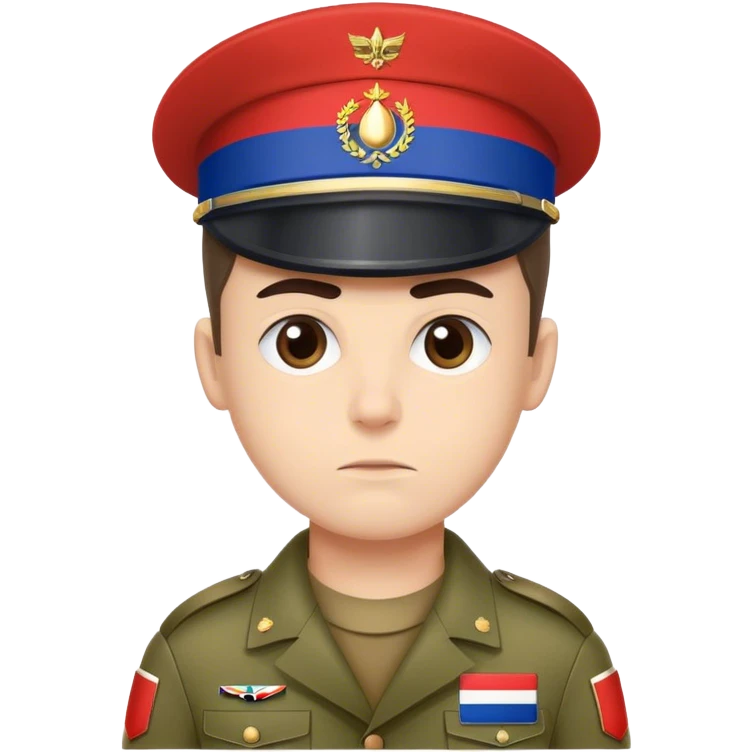 A photorealistic serious soldier with the French flag on his clothes emoji