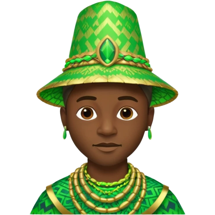 Create me an emoji of a cool Young Nigerian king wearing a neon green gradient African patterns with metallic "hula hat" (a Nigerian-inspired hat).  emoji