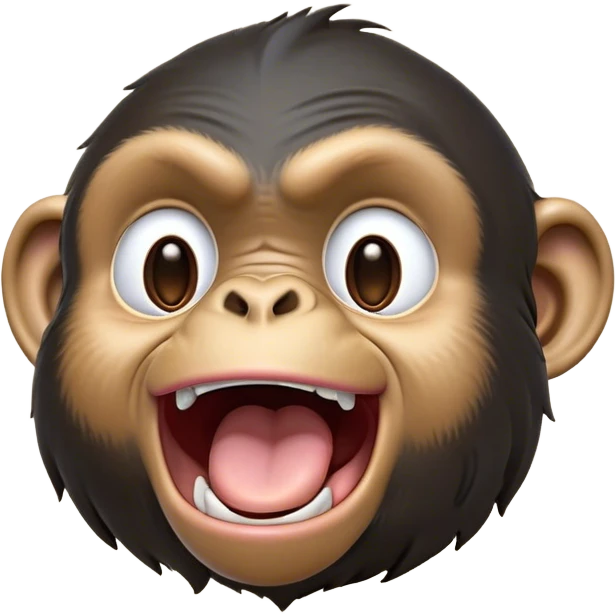 Cinematic Cute Yawning Chimpanzee Portrait Emoji, Head tilted slightly with a dramatic, wide-open yawn, showcasing a gently textured face with half-closed, drowsy eyes and an open, relaxed expression, Simplified yet irresistibly adorable features, highly detailed, glowing with a soft, cozy glow, high shine, relaxed yet expressive, stylized with a dash of whimsical primate charm, soft glowing outline, capturing the essence of a drowsy yet affectionate guardian that seems ready to stretch out for a nap! emoji
