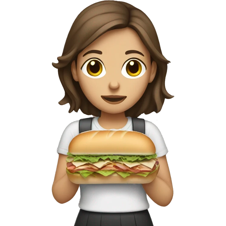Brown haired girl with bands eating a sub sandwich  emoji