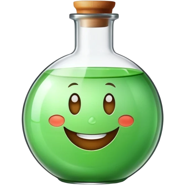 Draw me an emoji- a chemical green flask with a smiling face on a white background like a drawing. emoji