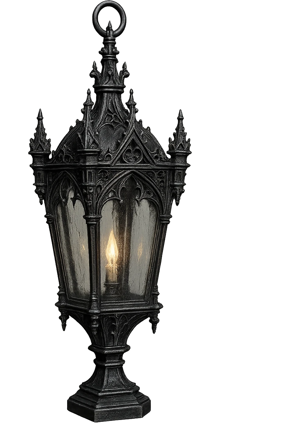gothic lantern, black and silver, ornate and dramatic, no background emoji