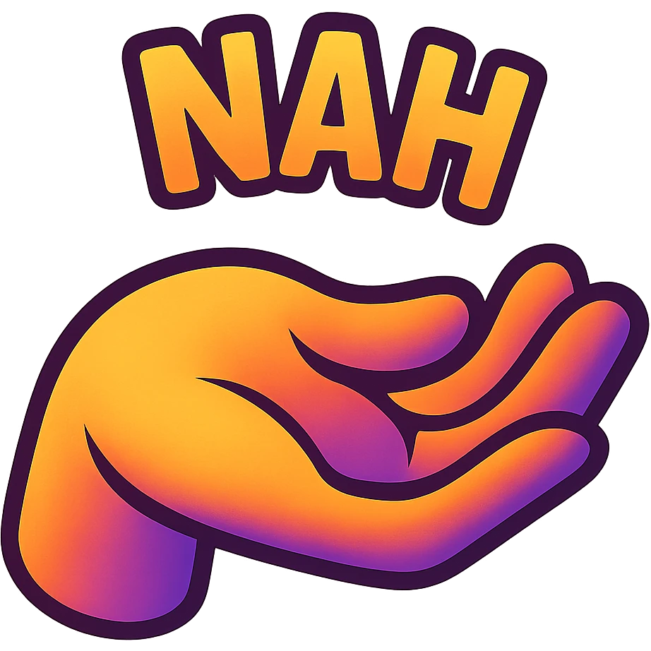 colorful and modern emoji of a hand with palm facing up and fingers slightly bent, humorous and slightly sarcastic, representing 'nah' emoji