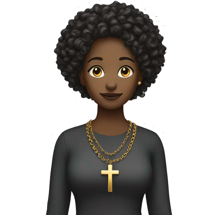 Full body christian black female long curly with cross necklace  emoji