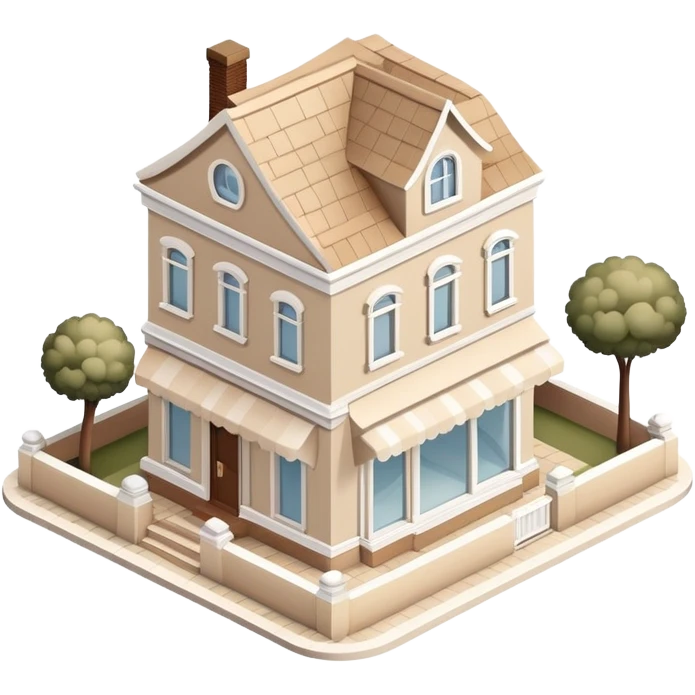 Isometric exterior little beige and white salon dollhouse style 3D realistic  emoji