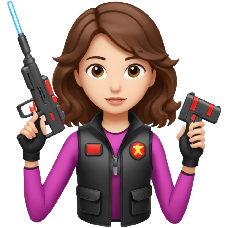 Girl with wavy brown hair playing laser tag  emoji