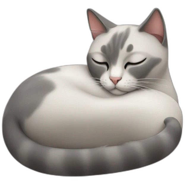 grey and white cat sleeping with siamese cat emoji