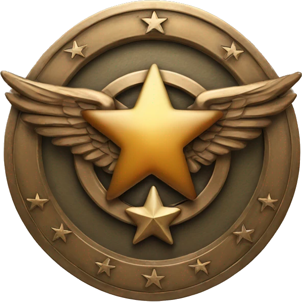 Round Bronze military badge with a star in the center and wings behind emoji