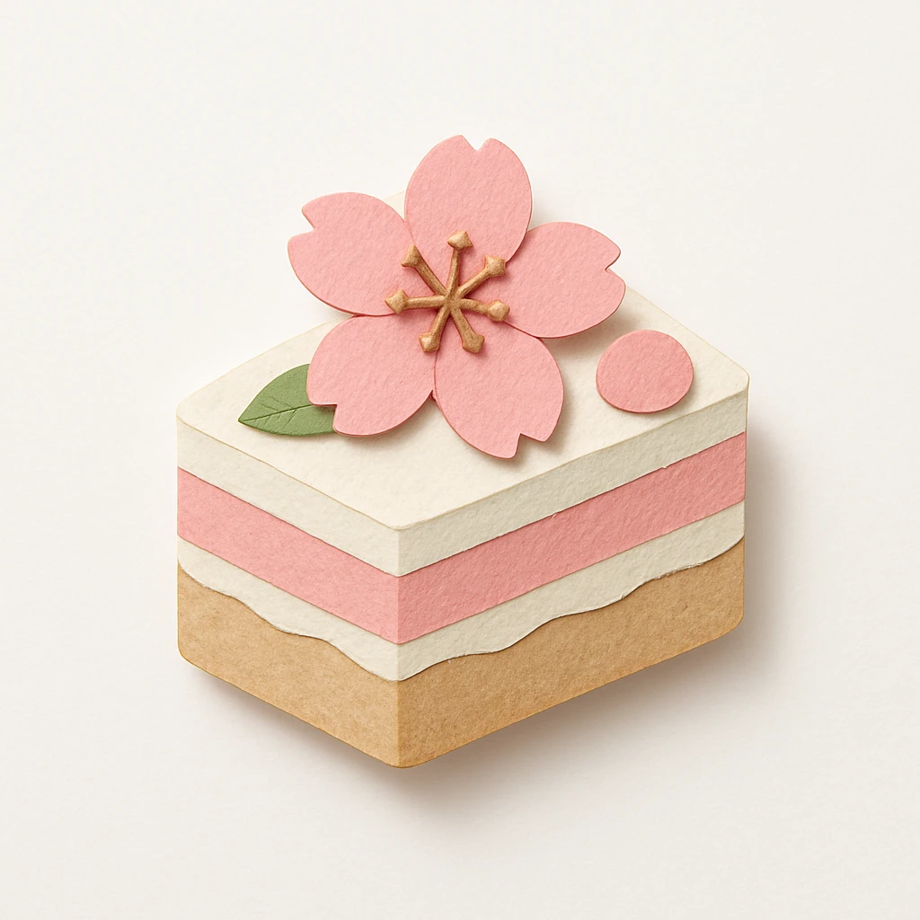 sakura cake, paper craft style emoji